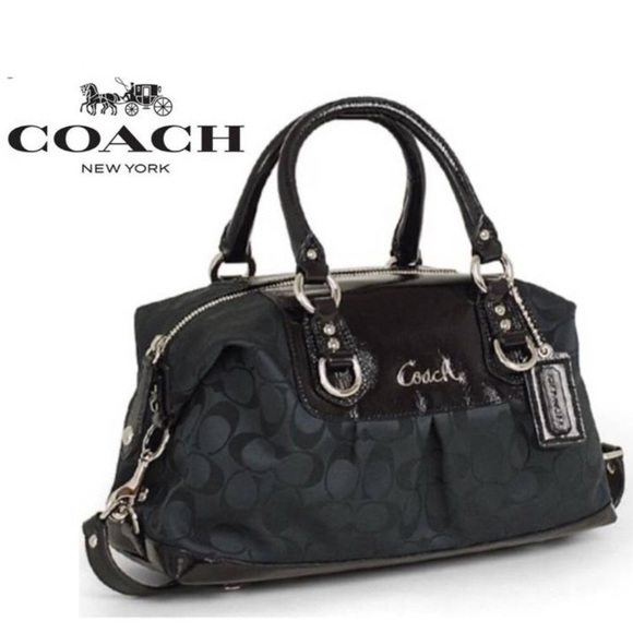 Coach Handbags - Coach Ashley Signature Satchel Black Canvas Bag